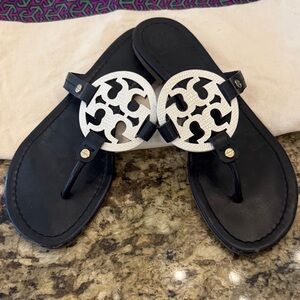Tory Burch navy and White Sandals